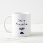 Happy Hanukkah Simple Blue Menorah  Coffee Mug<br><div class="desc">Happy Hanukkah coffee mug,  with a simple blue menorah and script typography design. With white customizable lettering,  you can add your own text. A festive way to enjoy your favorite hot beverage.</div>