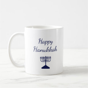 Happy Hanukkah Simple Blue Menorah Coffee Mug
