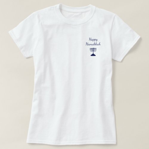 Happy Hanukkah Simple Blue Menorah  T_Shirt