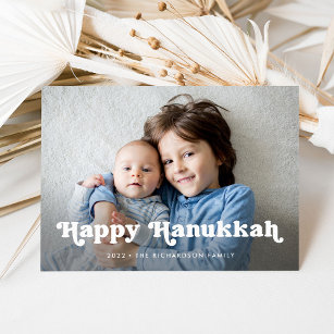 Happy Hanukkah   Simple Boho Photo Overlay Holiday Card