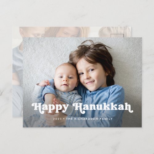 Happy Hanukkah  Simple Boho Photo Overlay Holiday Postcard