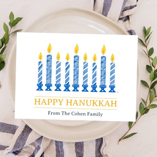 Happy Hanukkah  Simple Elegant Candle Greeting  Holiday Card