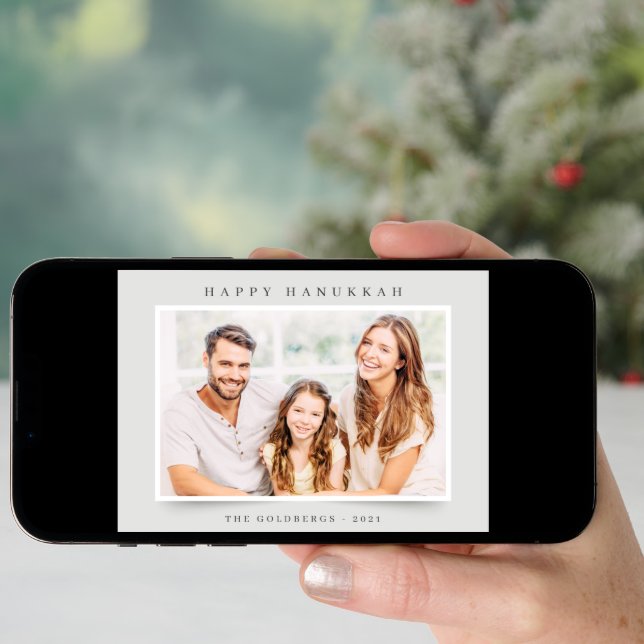 Happy Hanukkah Simple Elegant Custom Family Photo Holiday Card (Front Digital)