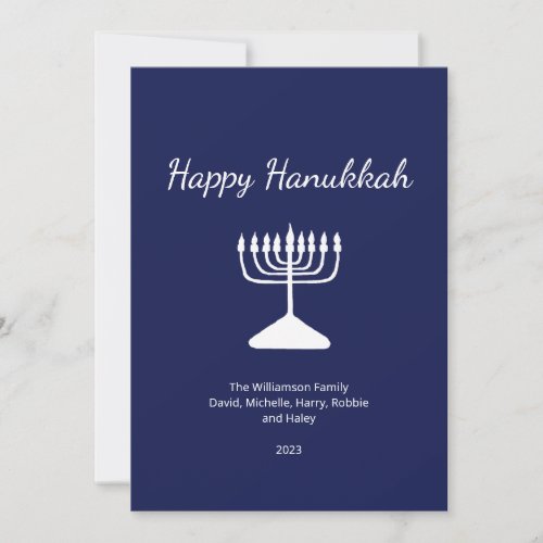 Happy Hanukkah Simple Menorah Blue  Holiday Card