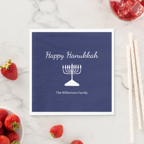 Happy Hanukkah Simple Menorah Blue  Napkins