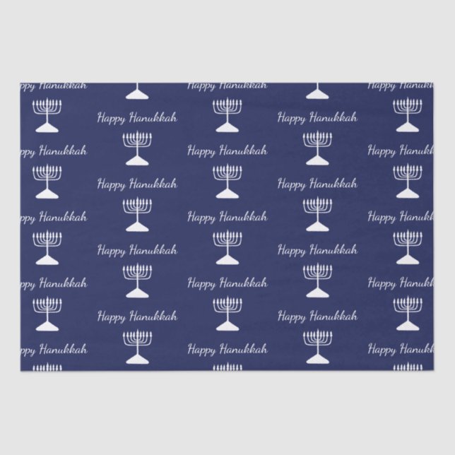 Happy Hanukkah Simple Menorah Pattern Blue  Tissue Paper (Front)