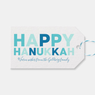 Happy Hanukkah   Simple Modern Blue and Teal Gift Tags