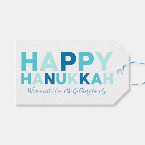 Happy Hanukkah  Simple Modern Blue and Teal Gift Tags