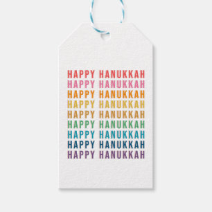 Happy Hanukkah Simple Rainbow Colors Typography Gift Tags