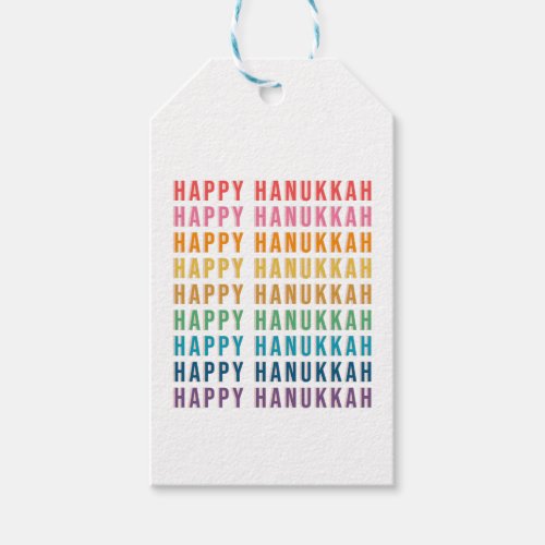 Happy Hanukkah  Simple Rainbow Colors Typography Gift Tags