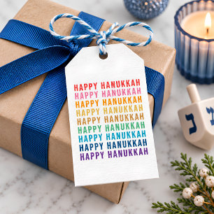 Happy Hanukkah   Simple Rainbow Colors Typography Gift Tags