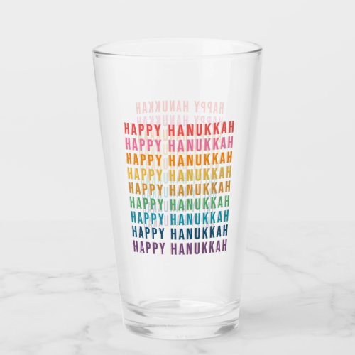 Happy Hanukkah  Simple Rainbow Colors Typography Glass