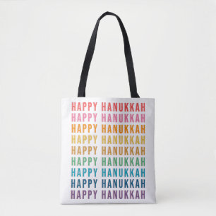 Happy Hanukkah Simple Rainbow Colors Typography Tote Bag
