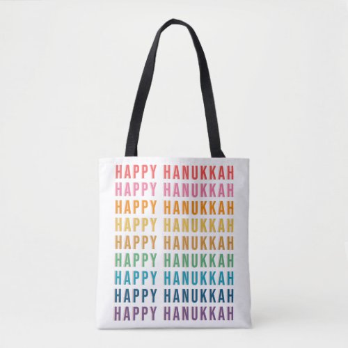 Happy Hanukkah  Simple Rainbow Colors Typography Tote Bag