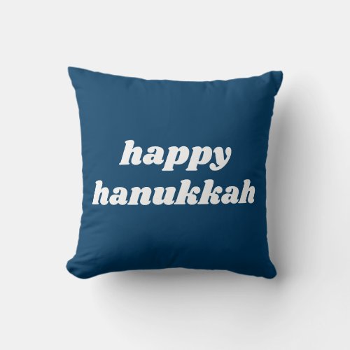 Happy Hanukkah Simple Retro Typography Blue Throw Pillow