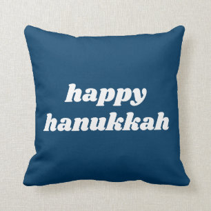 Happy Hanukkah Simple Retro Typography Blue Throw Pillow
