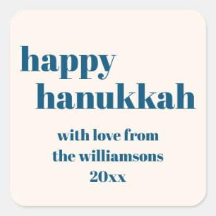 Happy Hanukkah Simple Teal Blue Personalized Square Sticker