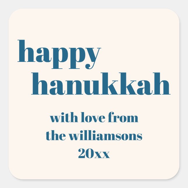 Happy Hanukkah Simple Teal Blue Personalized Square Sticker (Front)