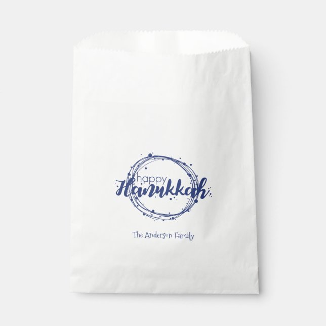 Happy Hanukkah Snow Bubbles Holiday Favor Bags (Front)
