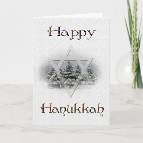 Happy Hanukkah_Snow Covered TreesStar of David Holiday Card