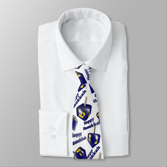 Happy Hanukkah Spinning Dreidel Neck Tie (Tied)