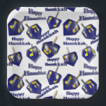 Happy Hanukkah Spinning Dreidel Paper Plates<br><div class="desc">A dreidel spins between text that says Happy Hanukkah.</div>