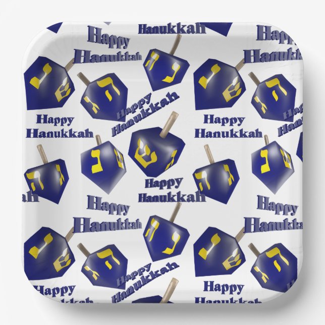 Happy Hanukkah Spinning Dreidel Paper Plates (Front)