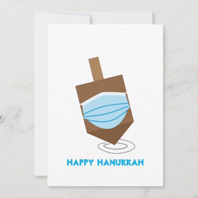 Happy Hanukkah - Spinning top with face mask Holiday Card (Front)