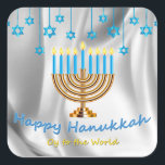 Happy Hanukkah Square Sticker<br><div class="desc">Oy to the World</div>