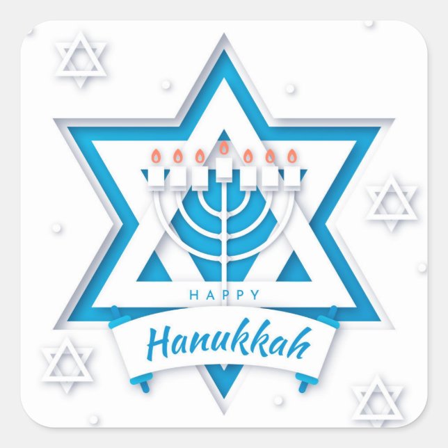Happy Hanukkah Square Sticker (Front)
