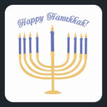 Happy Hanukkah! Square Sticker<br><div class="desc">Celebrate Hanukkah with a beautiful lite menorah.</div>