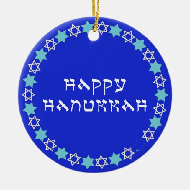 Happy Hanukkah Star Circle Ceramic Ornament (Front)