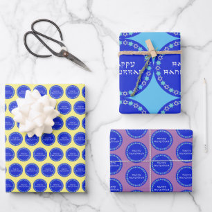 Happy Hanukkah Star Circle Wrapping Paper Sheets