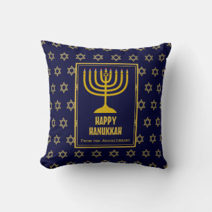 HAPPY HANUKKAH Star David Personalized BLUE Throw Pillow