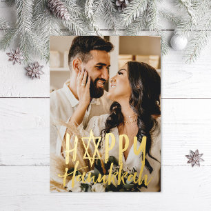 Happy Hanukkah Star Holiday Photo Silver Foil Card