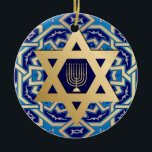 Happy Hanukkah! Star of David and Menorah Gift Ceramic Ornament<br><div class="desc">Happy Hanukkah | Happy Chanukah. Gold Foil Star of David and Menorah Design Hanukkah Gift Ornaments with personalized text and year. Matching cards and gifts available in the Jewish Holidays / Hanukkah Category of our store.</div>