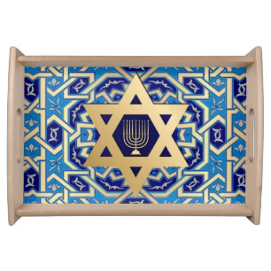 Happy Hanukkah. Star of David and Menorah Serving Tray
