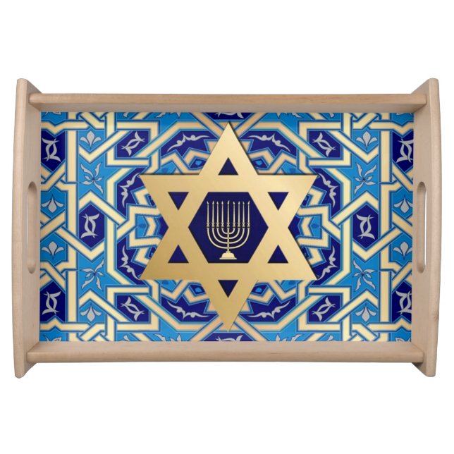 Happy Hanukkah. Star of David and Menorah  Serving Tray (Front)