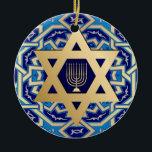 Happy Hanukkah.  Star of David Custom Year  Ceramic Ornament<br><div class="desc">Happy Hanukkah. Gold Foil Star of David and Menorah design Hanukkah Gift Ornaments with personalized year. Matching cards and gifts available in the Jewish Holidays / Hanukkah Category of our store.</div>