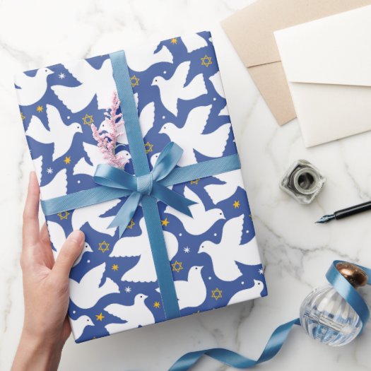 Happy Hanukkah Star of David Dove White Blue
