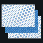 Happy Hanukkah Star of David Holiday Faith Wrapping Paper Sheets<br><div class="desc">Star of David Pattern in blue on white background on 2 sheets,  HAPPY HANUKKAH in white on blue trim on 1 sheet. Festive Gift Wra for ANY Hanukkah Celebrations over the holidays. Faith,  Tradition,  Jewish. Mix and match entire Hanukkah / Holiday Collections by TMCdesigns.</div>