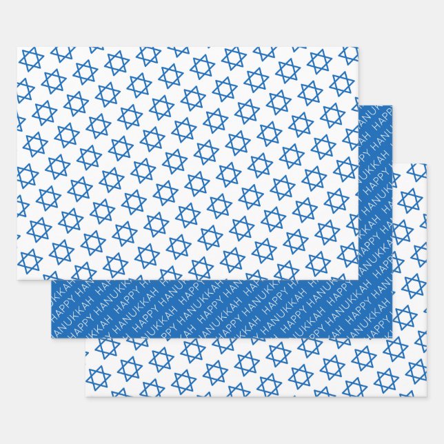 Happy Hanukkah Star of David Holiday Faith Wrapping Paper Sheets (Set)