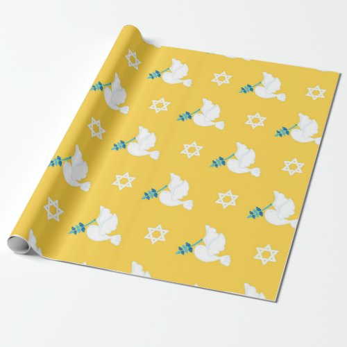 Happy Hanukkah Star of David kosher Bird Piegon Wrapping Paper