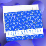 Happy Hanukkah Star of David Menorah Blue CUSTOM Postcard<br><div class="desc">Customize this card by adding your own text over the cute background. Click "personalize" above to edit the text, and "edit using design tool" to change the font, colors and layout. Add your own text to the back side too. Check my shop for more colors and designs or let me...</div>