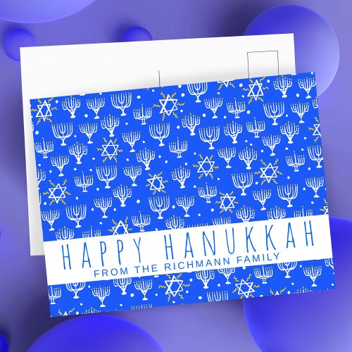 Happy Hanukkah Star of David Menorah Blue CUSTOM Postcard