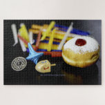 Happy Hanukkah Star of David menorah Dreidel Slipp Jigsaw Puzzle<br><div class="desc">Happy Hanukkah Star of David menorah Dreidel SlipperyJoe's Celebration Candles Jewish Hebrew Chanukah gifts decorations Judaism religion artistic</div>