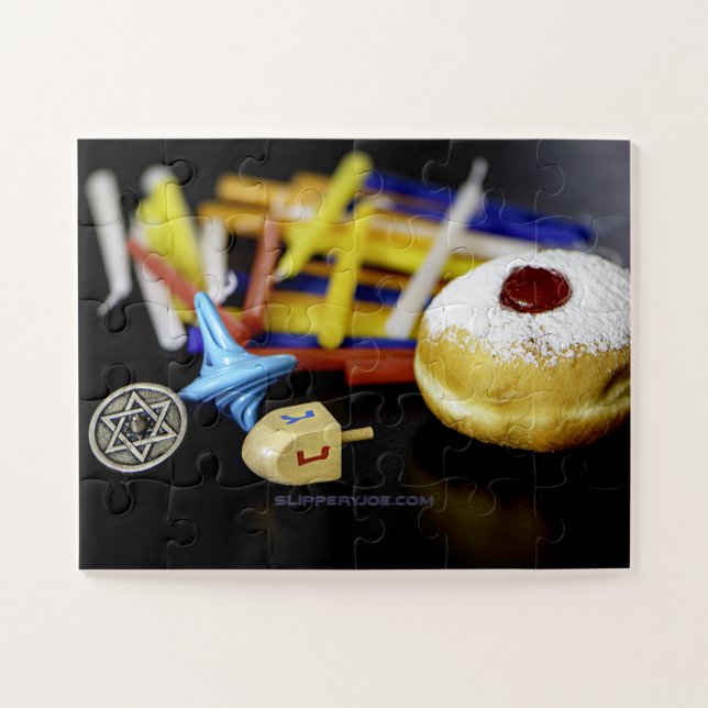 Happy Hanukkah Star of David menorah Dreidel Slipp Jigsaw Puzzle (Horizontal)