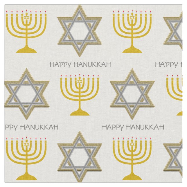 HAPPY HANUKKAH | Star of David | Menorah Fabric (Close Up)