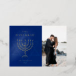 Happy Hanukkah Star of David Menorah Foil Holiday Card<br><div class="desc">Happy Hanukkah Star of David Menorahdesign photo holiday card with real foil</div>