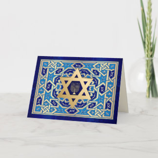 Happy Hanukkah. Star of David & Menorah Holiday Card
